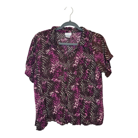 Jaclyn Smith Tops - Jaclyn Smith Black & Pink Animal Print Button Front Top 80s Vintage Style 1X